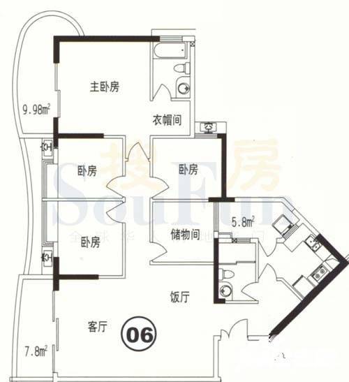 江南花园二期5室2厅2卫159.1㎡户型图