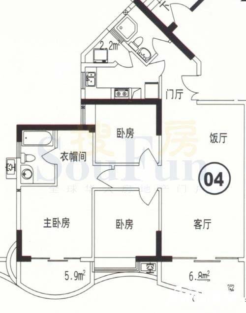 江南花园二期3室2厅2卫127.4㎡户型图