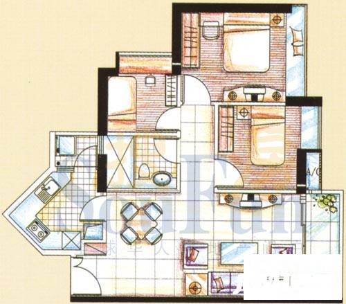 隽园3室2厅1卫68.1㎡户型图