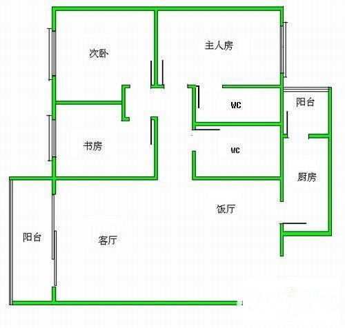 中信乐涛苑3室2厅2卫95㎡户型图