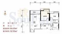 翠城花园二期2室2厅1卫66.6㎡户型图