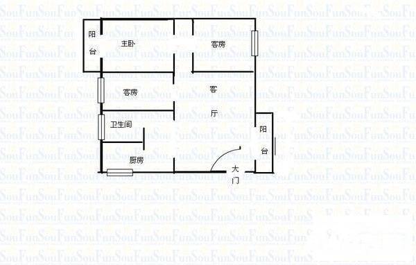 天健广场3室1厅1卫96㎡户型图