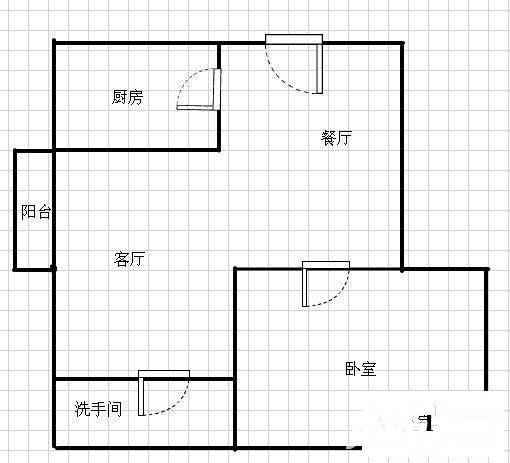 龙口东小区1室2厅1卫45㎡户型图