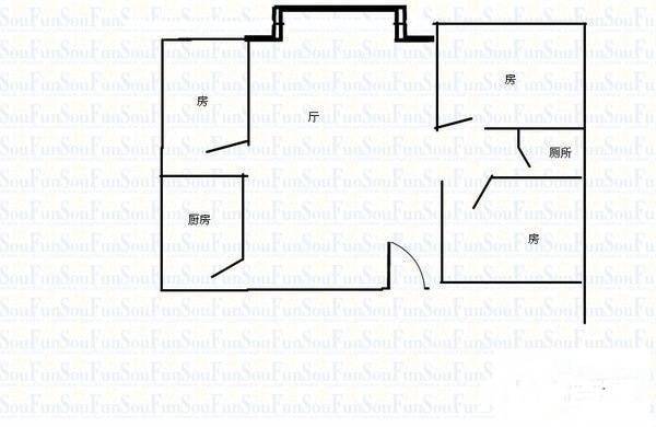 海珠翠景苑3室1厅1卫90㎡户型图