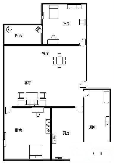 嘉仕花园尚海轩2室2厅1卫94㎡户型图