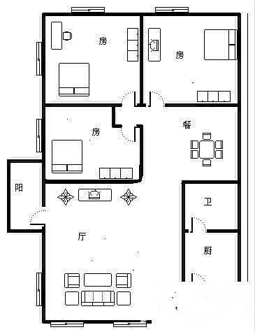 桃源小区3室2厅1卫78㎡户型图