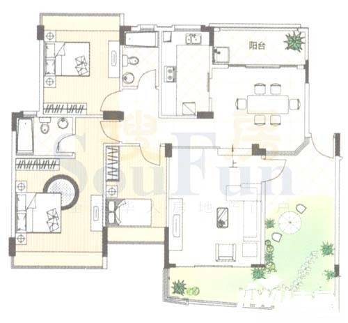 雅居乐雍逸豪廷3室2厅2卫155.2㎡户型图