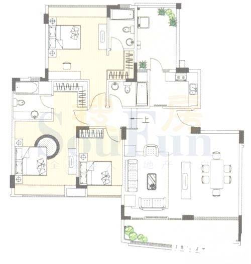 雅居乐雍逸豪廷3室2厅3卫172㎡户型图