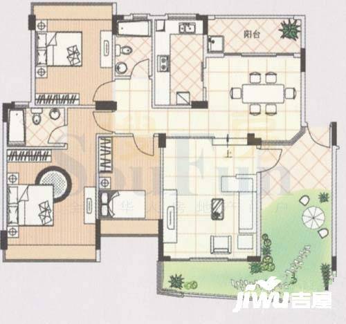 雅居乐雍逸豪廷3室2厅2卫155.9㎡户型图