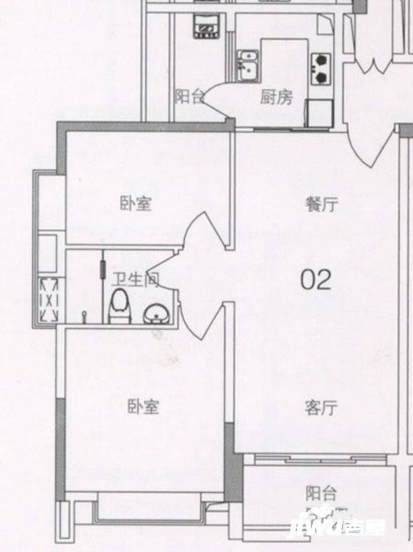 广州亚运城媒体村南区2室2厅2卫84㎡户型图