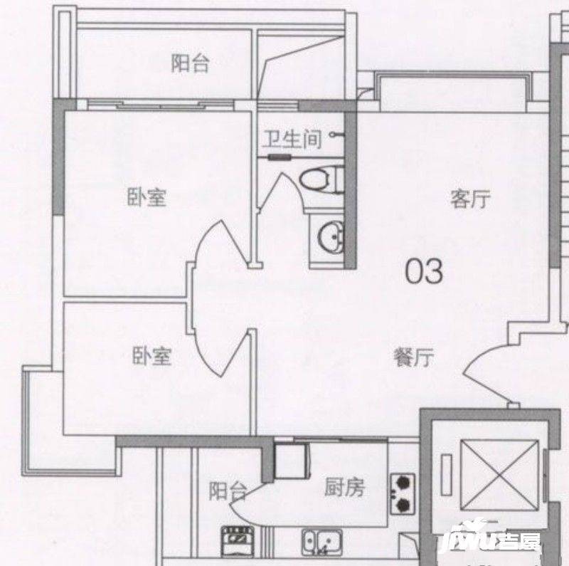 广州亚运城媒体村南区2室2厅2卫88㎡户型图