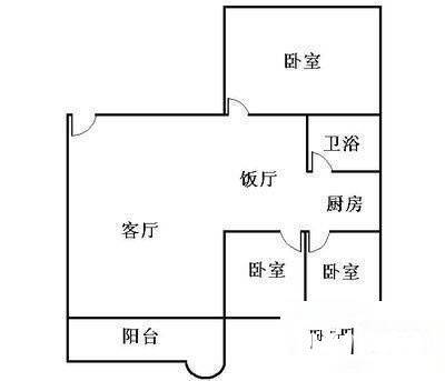 白云翠景园3室2厅1卫73㎡户型图