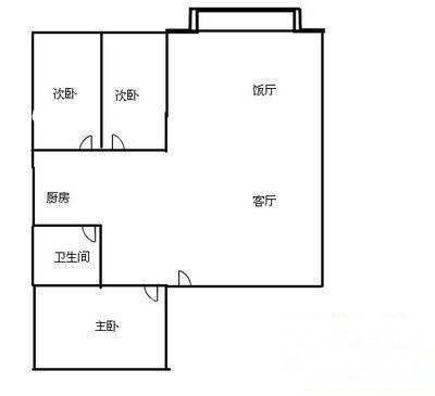 白云翠景园3室2厅1卫74㎡户型图