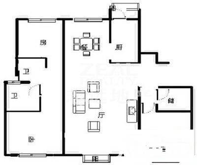 金亿皮具城3室2厅2卫116㎡户型图