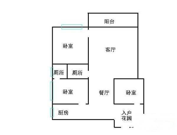 松洲花园3室2厅1卫91㎡户型图