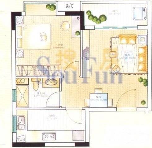 罗马家园二期1室2厅1卫50㎡户型图