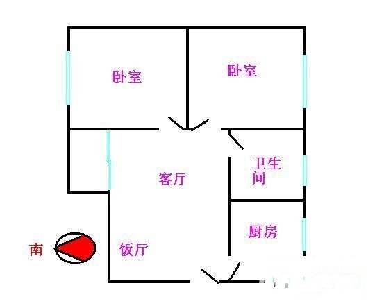 贝丽花园云山丽水2室2厅1卫64㎡户型图