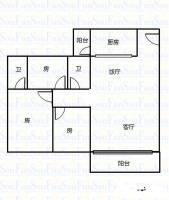昊龙花园二期3室2厅2卫96㎡户型图