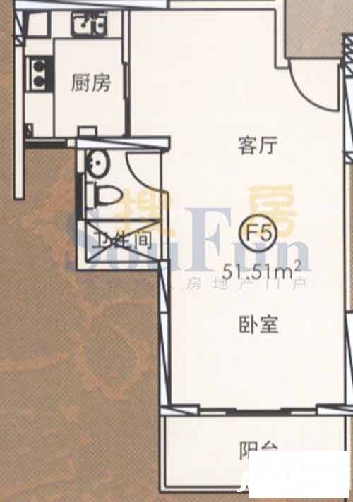 鋆林花园1室1厅1卫51.5㎡户型图