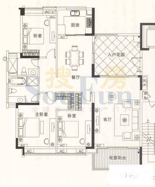 马鞍山一号3室2厅2卫171.6㎡户型图