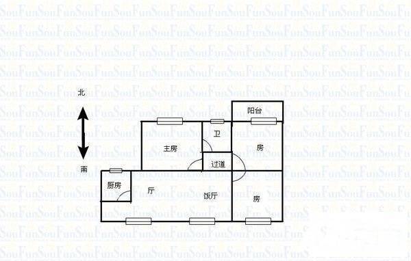 天河紫荆花园3室2厅1卫96㎡户型图