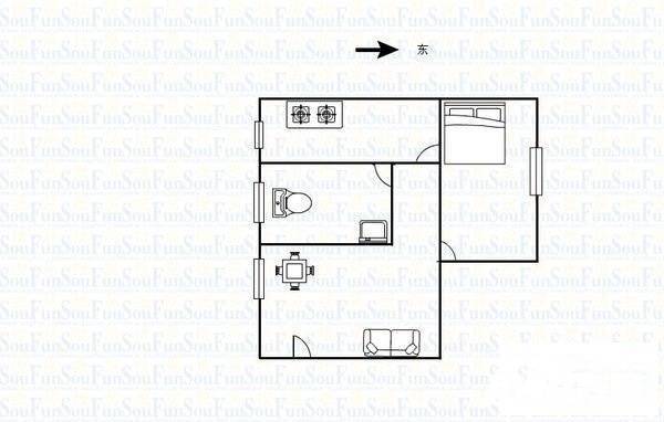 天河紫荆花园1室2厅1卫58㎡户型图