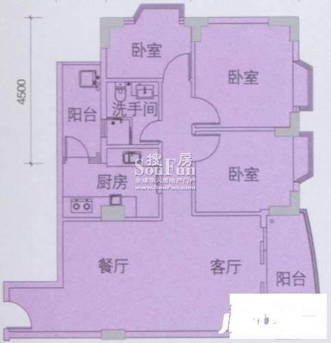 荔尚国际3室2厅1卫99.9㎡户型图