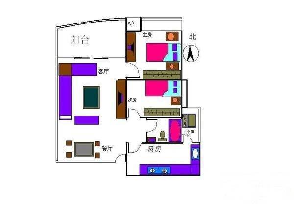 华景新城芳满庭园2室2厅1卫79㎡户型图