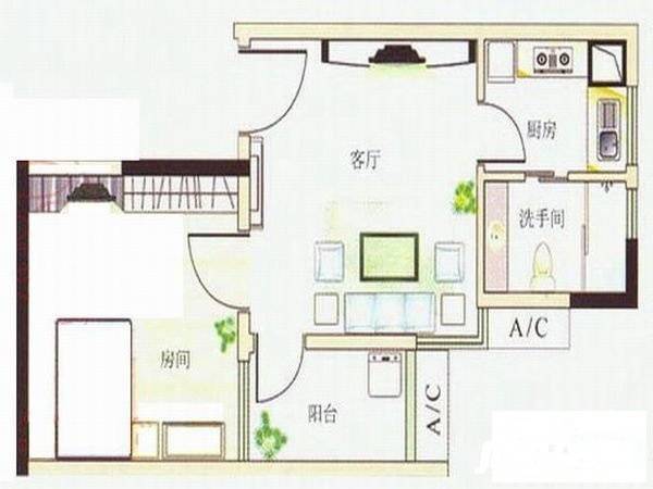 华景新城芳满庭园1室1厅1卫42㎡户型图