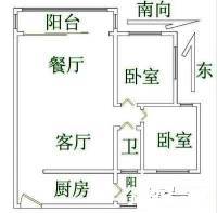 共和西电梯楼2室2厅1卫85㎡户型图