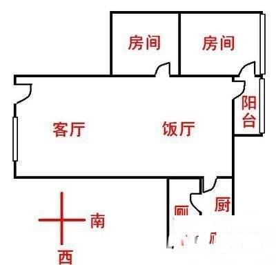 中山五路桂香街社区2室2厅1卫50㎡户型图