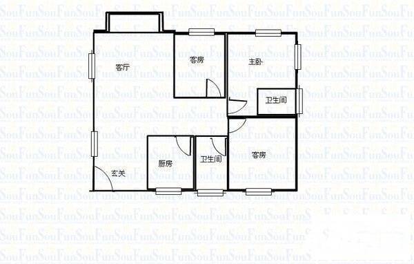 中区西城路小区3室1厅2卫100㎡户型图