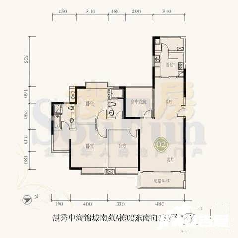 锦城南苑3室2厅2卫156㎡户型图