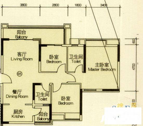 中海金沙馨园3室2厅2卫94.6㎡户型图