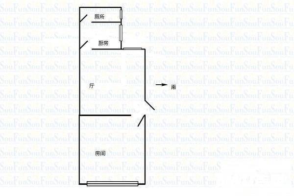 兴云路小区1室1厅1卫48㎡户型图