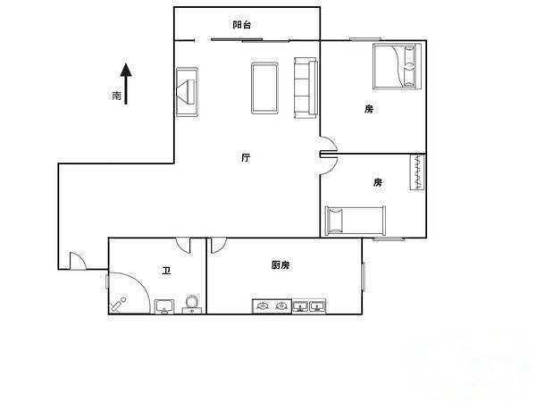 云龙路锦翠苑2室1厅1卫65㎡户型图