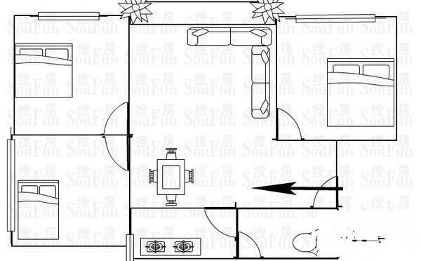 金钟横路竹园小区3室2厅1卫75㎡户型图