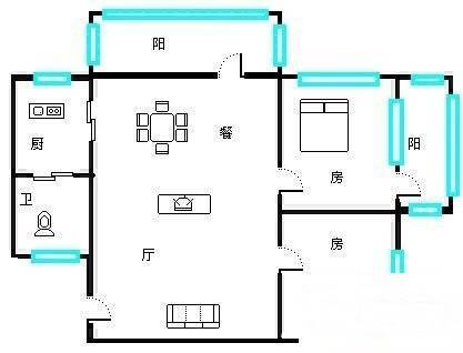 印象东山小区2室2厅1卫56㎡户型图