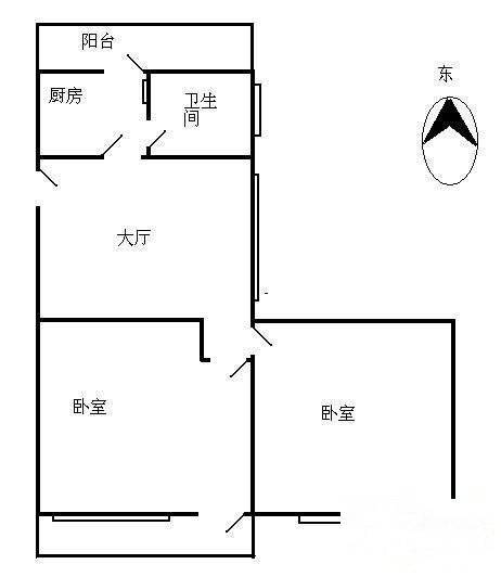 上江屋村小区2室1厅1卫70㎡户型图