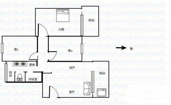 海印居远安楼3室2厅1卫101㎡户型图