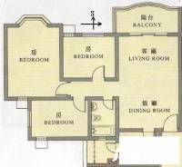 祈福新村康怡居3室2厅1卫88㎡户型图