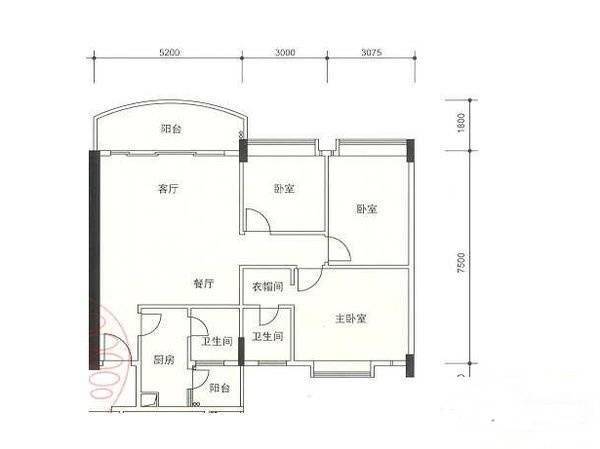 龙珠大厦3室2厅2卫115㎡户型图