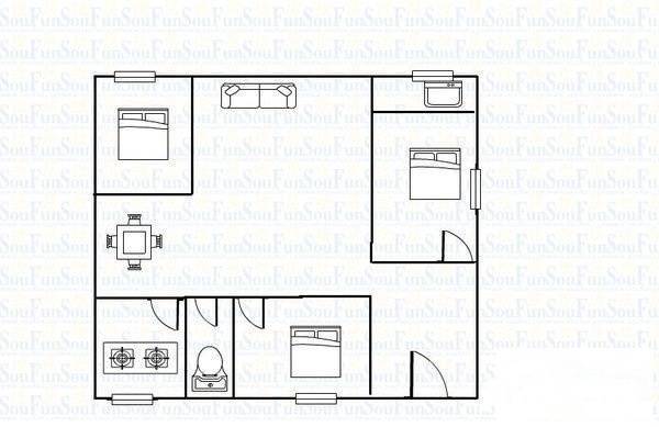 荔城和平路小区3室2厅1卫80㎡户型图