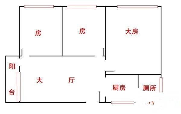 增槎路小区3室1厅1卫62㎡户型图