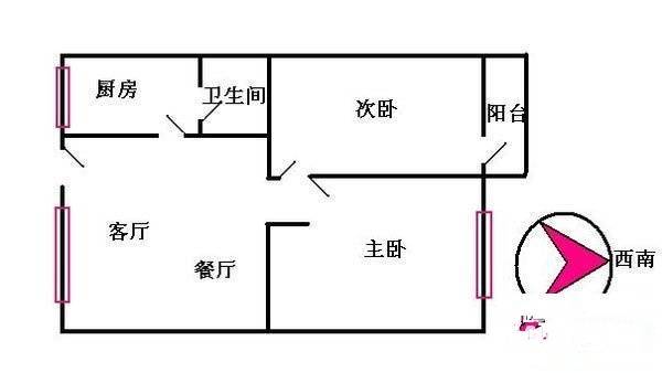 增槎路小区2室2厅1卫56㎡户型图