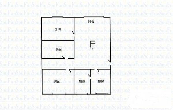 增槎路小区3室1厅1卫62㎡户型图