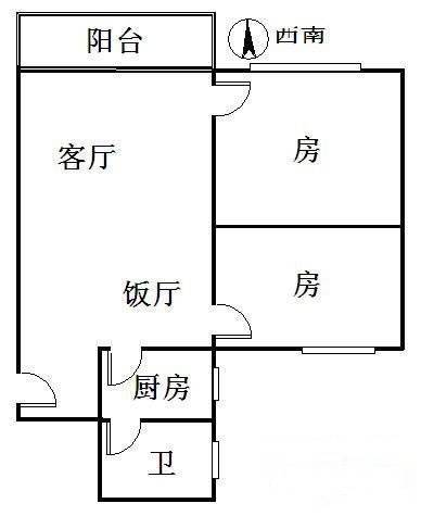 金碧花园2室2厅1卫70㎡户型图