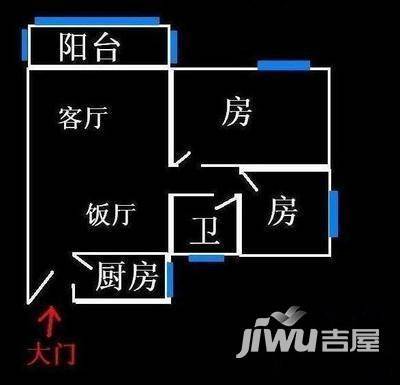 积德花园2室2厅1卫62㎡户型图