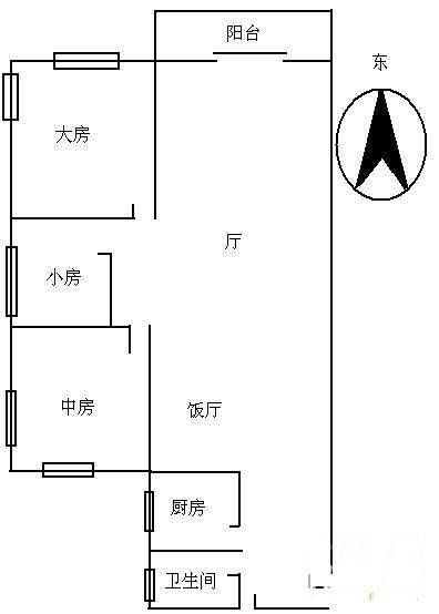 赤岗丽景花园3室2厅1卫86㎡户型图