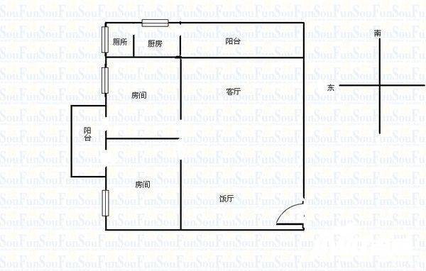 康盈雅苑2室2厅1卫68㎡户型图